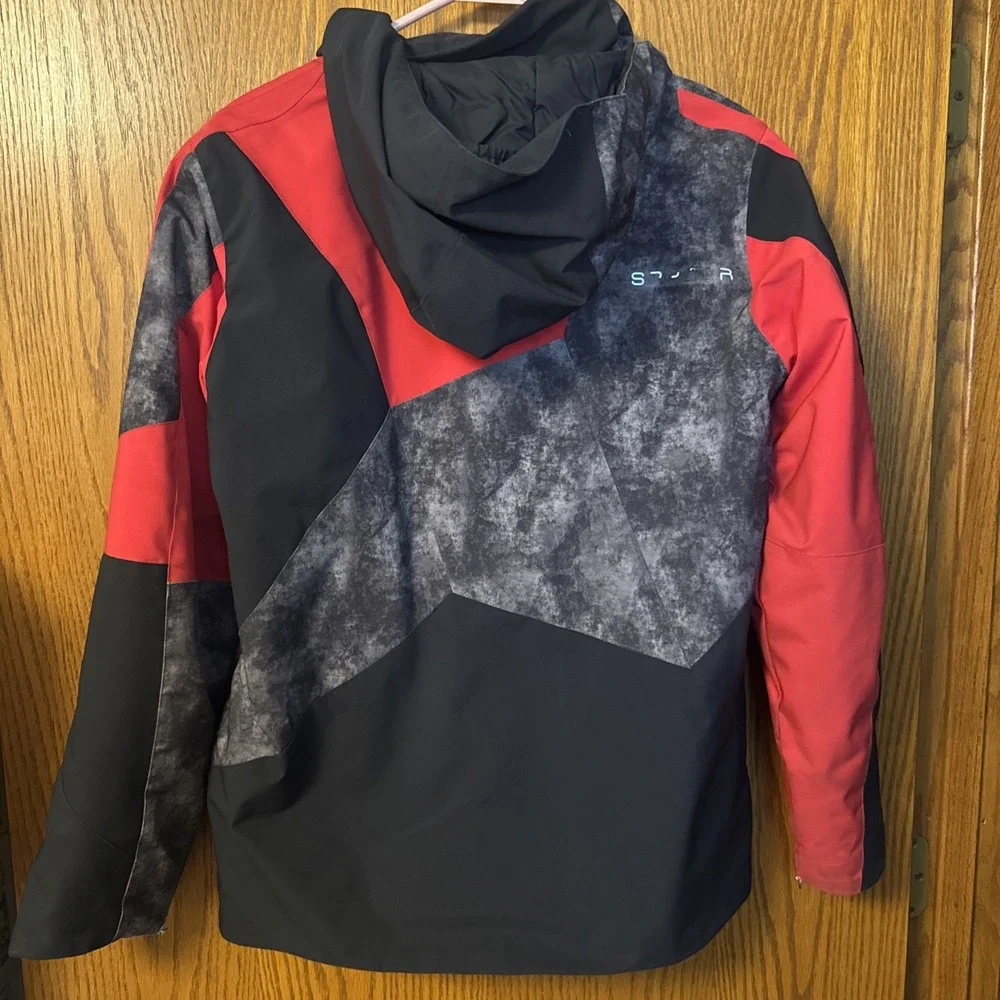 Spyder Boys Ski Jacket Size 18 Red Black Hooded Waterproof Snow Coat Youth‎ - Picture 10 of 10